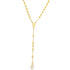 A polished yellow gold rosary necklace features smooth spherical beads, a delicate chain, and a dangling crucifix against a clean white background.