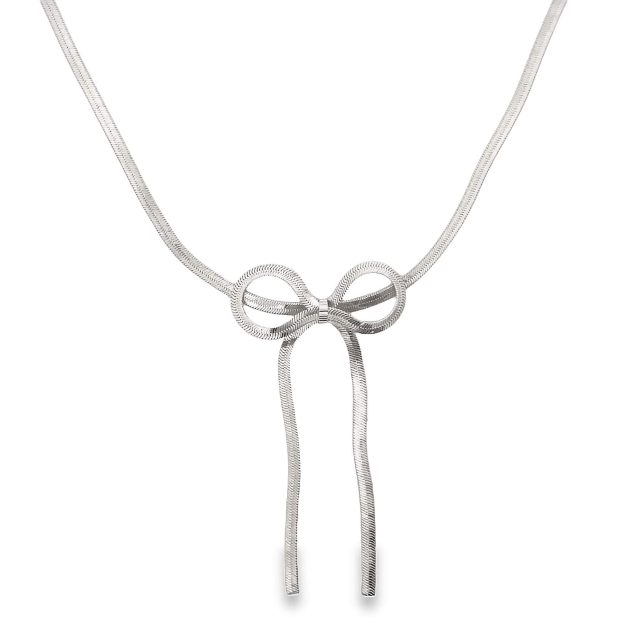 3mm Herringbone Snake Ribbon Bowtie Necklace