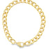 A thick gold chain bracelet curls in a circle against a white background.