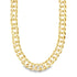 A thick, polished yellow gold Miami Cuban link chain gleams against a clean white background.
