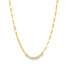 A delicate yellow gold chain necklace with a unique alternating link design drapes against a clean white background.