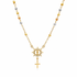 Elegant Saint Jude rosary necklace crafted in 18K gold filled finish featuring a radiant saint centerpiece, delicate two tone bead detailing, CZ accents, and a classic cross pendant.