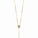 Elegant 18K gold filled rosary necklace featuring a Virgin Mary medal and cross pendant. Available in multiple sizes and thickness options for timeless everyday wear.
