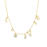 Dainty Link Necklace With CZ Stone Pave "Love" Charm (G64)