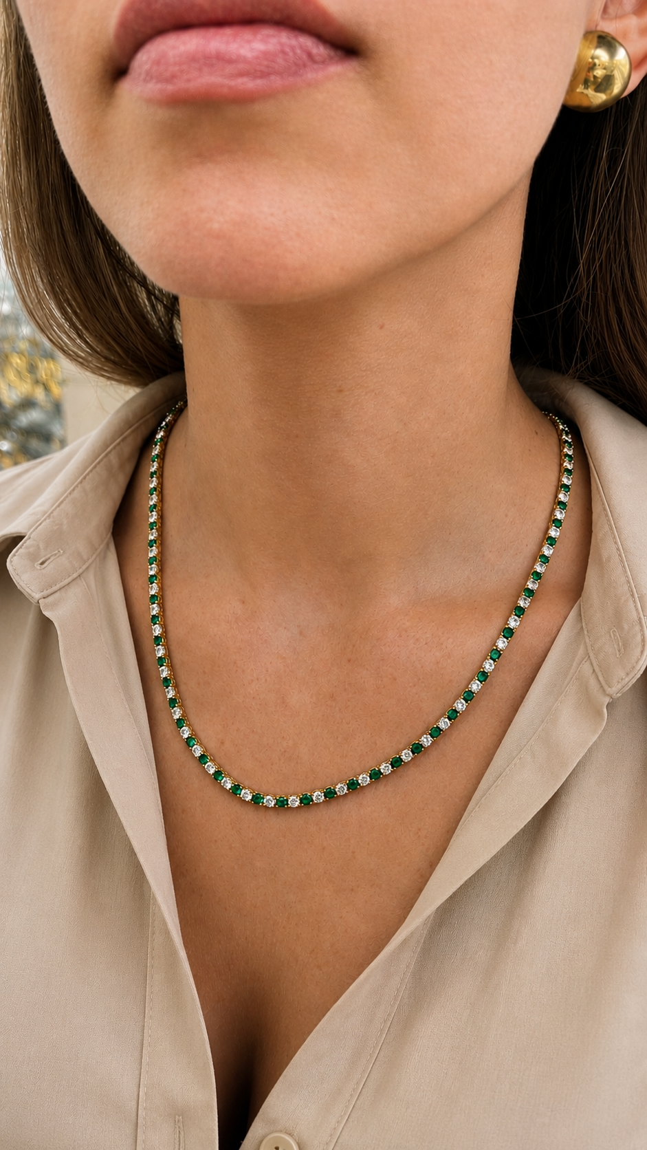 Elegant 3mm CZ tennis necklace with alternating colored and clear bezel stones. Available in gold filled and silver-tone finishes. Perfect for layering or everyday luxury styling.