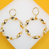 18K Gold/Rhodium Filled Thick Twisted Hoops Push Back Earrings (K348)