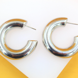 18K Rhodium Filled Thick Push Back Hoop Earrings (J240)