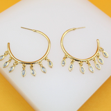 18K Gold Filled CZ Open Dangle Hoop Earrings (J191)