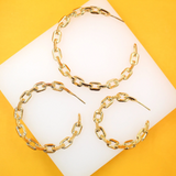 18K Gold Filled Dainty Paper Clip Chain Open Hoop Earrings (J246)(J259-260)