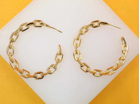 18K Gold Filled Dainty Paper Clip Chain Open Hoop Earrings (J246)(J259-260)