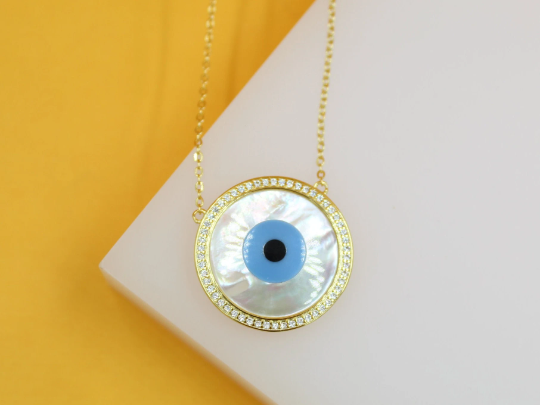18K Gold Filled CZ Evil Eye Charm Necklace (G105)
