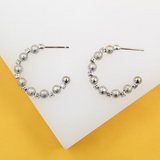 18K Rhodium Filled Beaded CZ Open Hoop Earrings