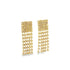 A pair of gold rhinestone dangle earrings sparkles against a clean white background.