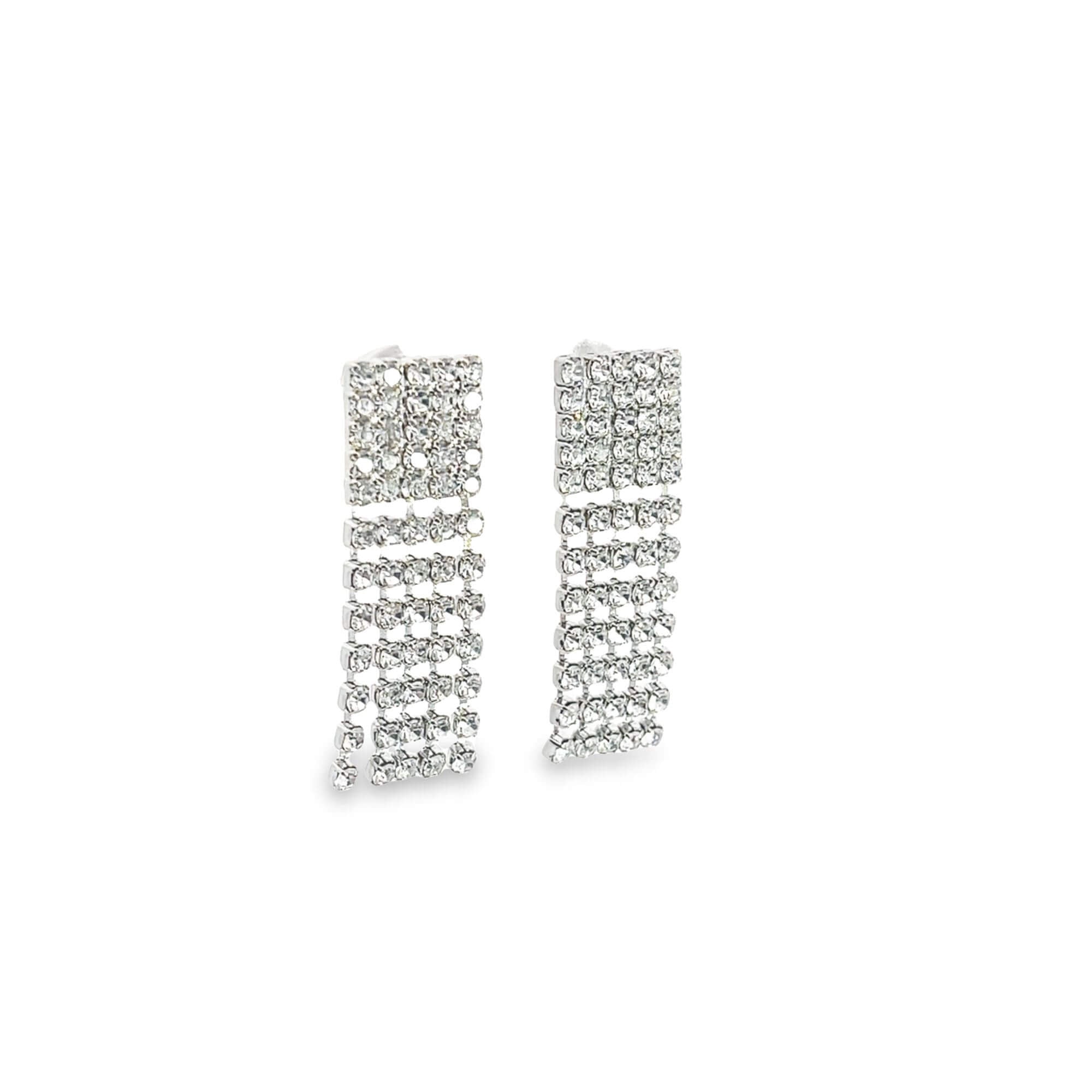 Shiny CZ 5 Strand Tassel Stud Earrings (L514)