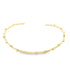 A sleek gold cuff bracelet features delicate, evenly spaced sphere accents along its open band against a clean white background.