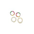 Two pairs of gold hoop earrings showcase vibrant multi-colored gemstone clusters alongside sparkling diamond pavé designs against a clean white background.