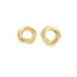 A pair of elegant tri-color gold love knot earrings sit side by side against a clean white background.