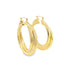 A pair of polished gold hoop earrings displays a sleek, interlocking multi-strand design against a plain white background.