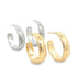 Two gold and two silver textured half-hoop earrings display polished designs against a white background.
