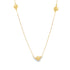 A delicate gold station necklace displays three polished gold beads spaced along a fine chain against a white background.