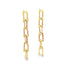 A pair of elegant gold link drop earrings hangs against a clean white background.