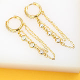 18K Gold Filled CZ Dangle Rolo Link Chain Earrings