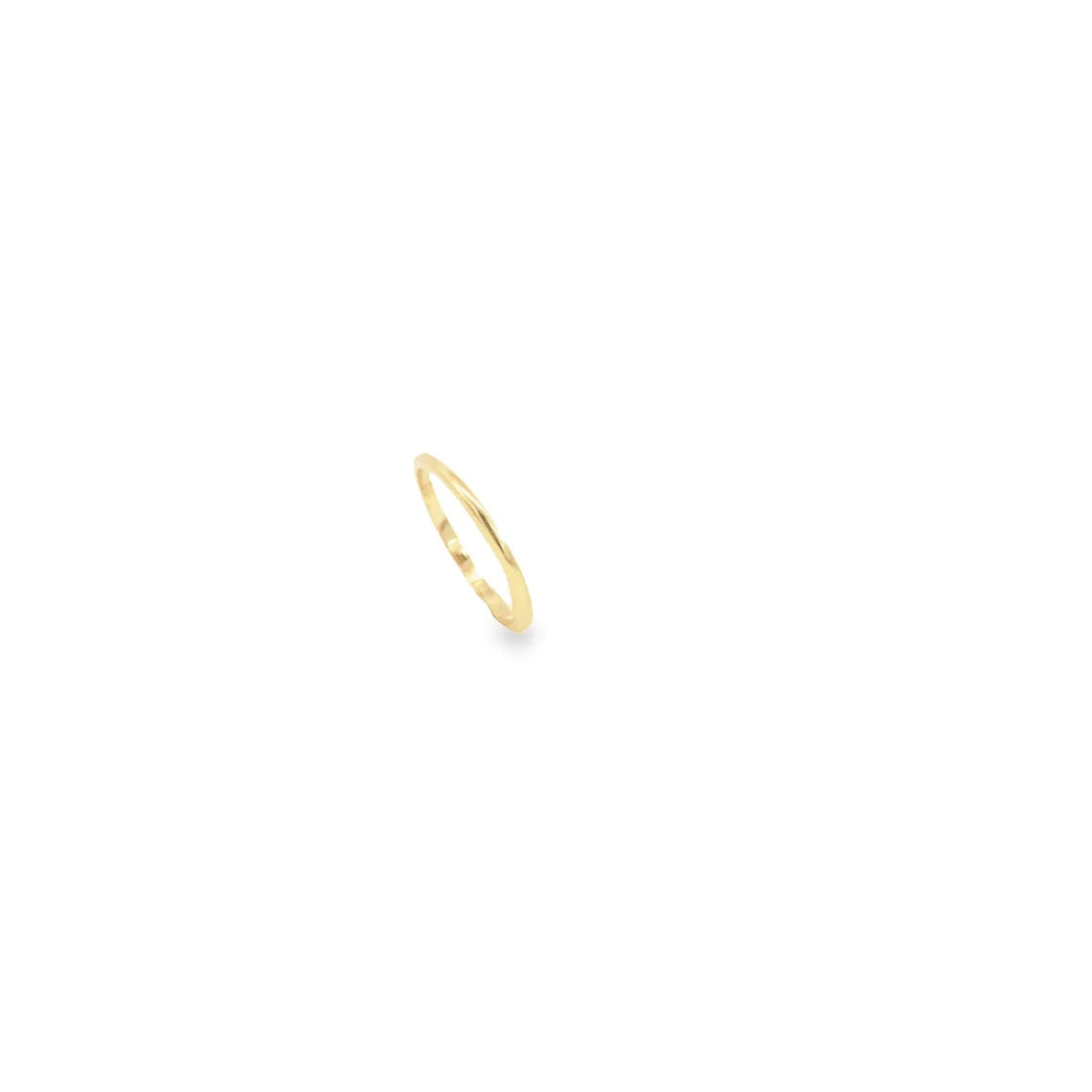 A sleek gold ring rests upright on a clean white background.