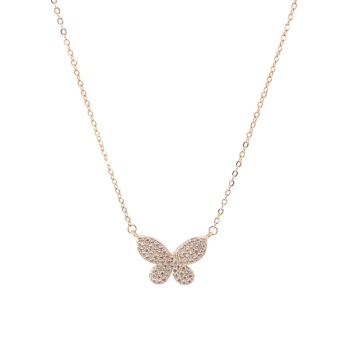 18K Gold/Rhodium Filled CZ Butterfly Necklace