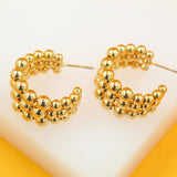 18K Rhodium Filled Beaded Push Back Open Hoop Earrings (J264)