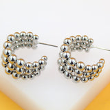 18K Rhodium Filled Beaded Push Back Open Hoop Earrings (J264)