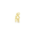 A shiny gold charm featuring the word "love" with a heart-shaped O hangs against a plain white background.