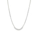 A delicate silver box chain necklace drapes gracefully against a clean white background.