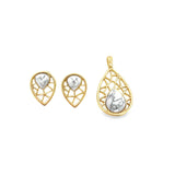 Natural Stone Filigree Teardrop Earrings and Pendant Set