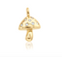 A delicate gold mushroom pendant features sparkling diamond accents embedded across its cap against a plain white background.