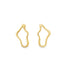 A pair of unique, abstract-shaped gold earrings gleams against a plain white background.