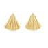 A pair of shiny gold cone-shaped stud earrings features ribbed texturing radiating from the pointed tips against a clean white background.