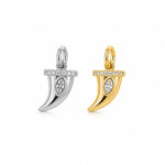 Elegant horn charm featuring a marquise-cut cubic zirconia with pavé accents. Crafted in 18K Gold Filled and Rhodium. Perfect for necklaces, hoops, bracelets, and personalized jewelry.