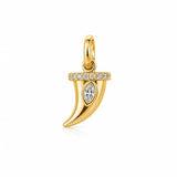 Elegant horn charm featuring a marquise-cut cubic zirconia with pavé accents. Crafted in 18K Gold Filled and Rhodium. Perfect for necklaces, hoops, bracelets, and personalized jewelry.