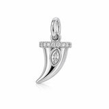 Elegant horn charm featuring a marquise-cut cubic zirconia with pavé accents. Crafted in 18K Gold Filled and Rhodium. Perfect for necklaces, hoops, bracelets, and personalized jewelry.
