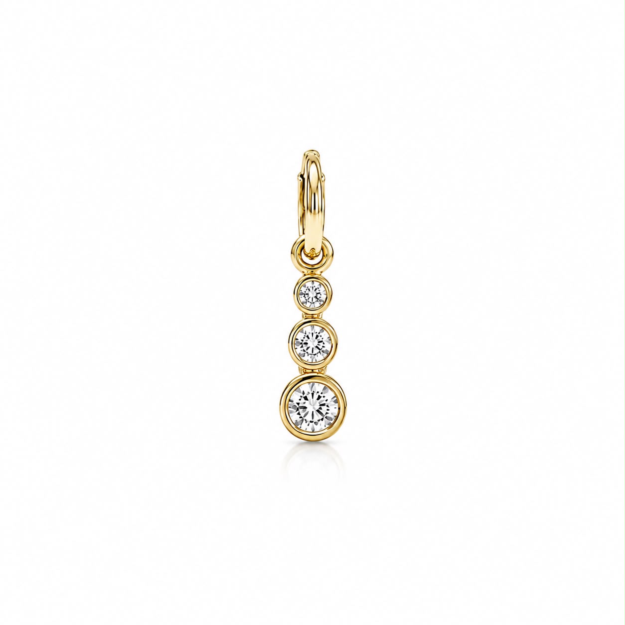 Add timeless sparkle with this Triple Bezel CZ Drop Charm crafted in durable 18K Gold Filled. Features three graduated bezel-set cubic zirconia stones for a delicate, elegant look.