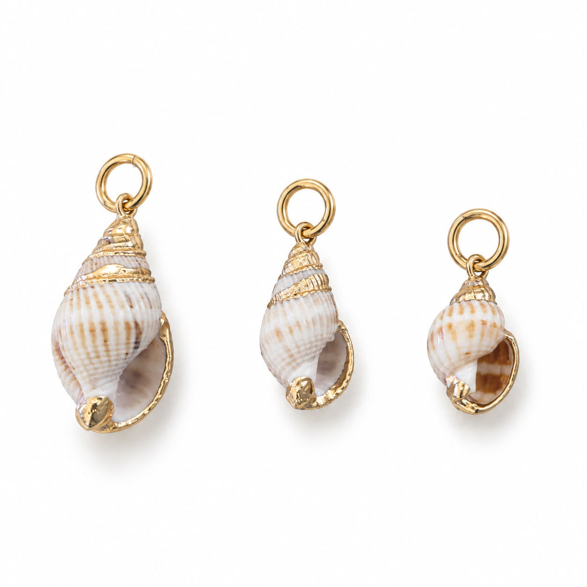 Shop a sophisticated seashell pendant with polished 18K Gold Filled detailing. Coastal-inspired statement jewelry available in multiple sizes.