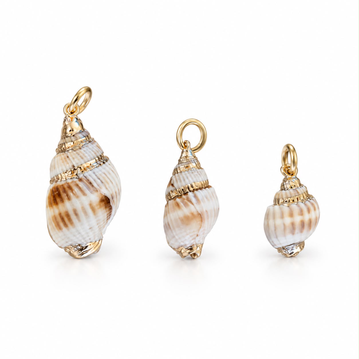 Shop a sophisticated seashell pendant with polished 18K Gold Filled detailing. Coastal-inspired statement jewelry available in multiple sizes.