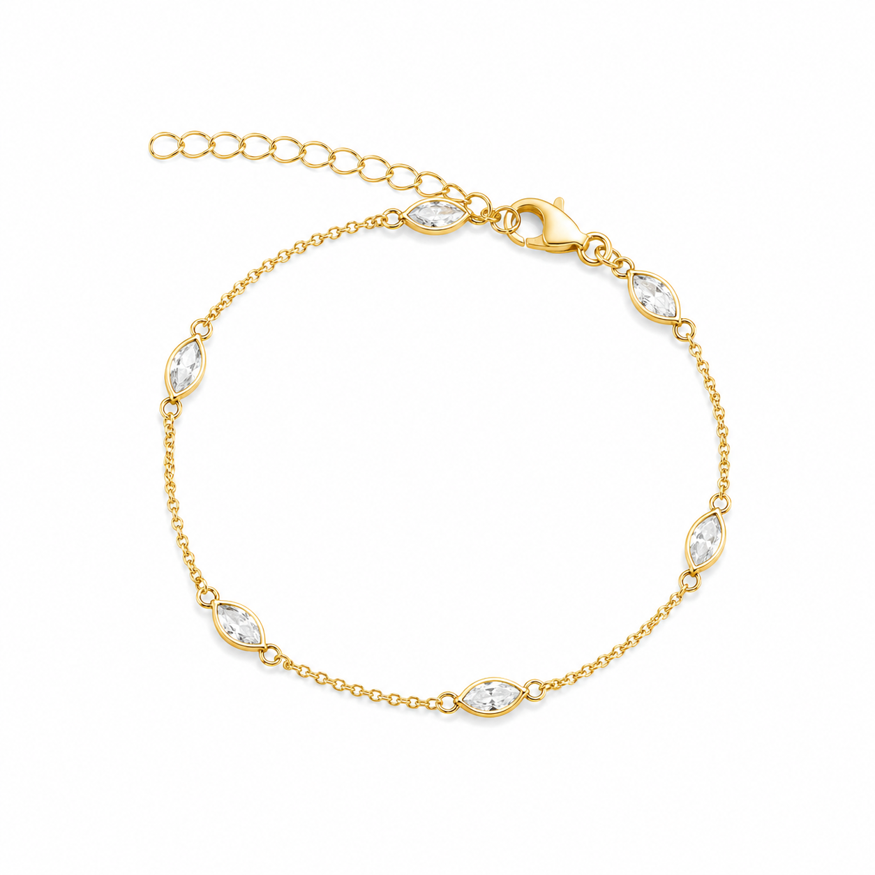 Elegant 18K gold filled choker and bracelet set with oval bezel crystals. 