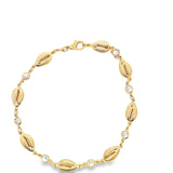 18K Gold Filled Puka Shell Charm Anklet With Round Clear CZ Stones (E189)