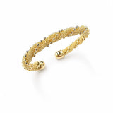 Elegant 18K Gold Filled textured cuff bracelet featuring woven mesh detailing with polished beaded accents. Lightweight, tarnish resistant and perfect for everyday wear.