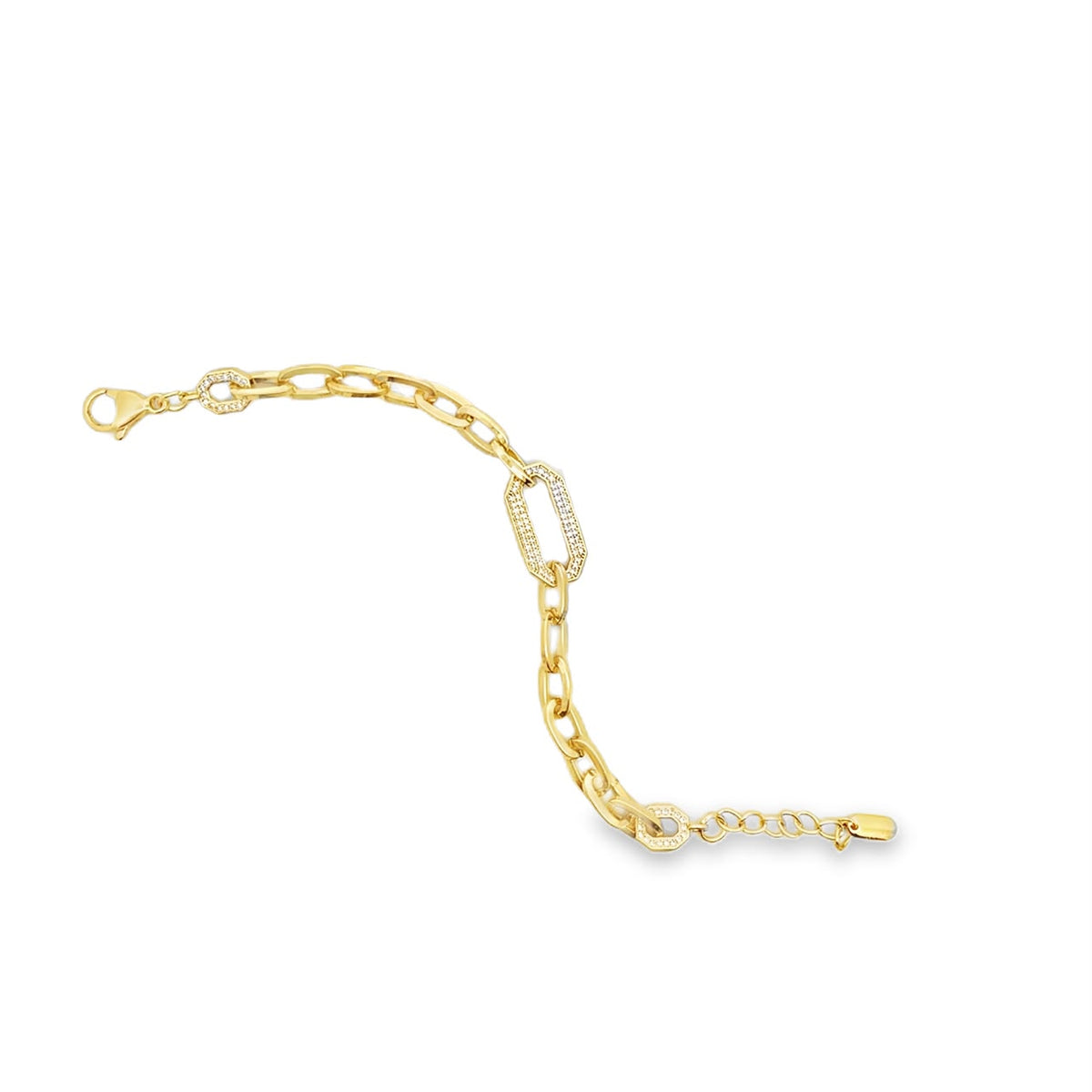 Shop the Thick Oval Paperclip Bracelet featuring pave CZ geometric links. Available in 18K Gold Filled and Rhodium Filled for a bold, elegant finish.