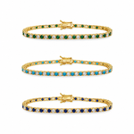 Elegant 3mm CZ tennis necklace with alternating colored and clear bezel stones. Available in gold filled and silver-tone finishes. Perfect for layering or everyday luxury styling.