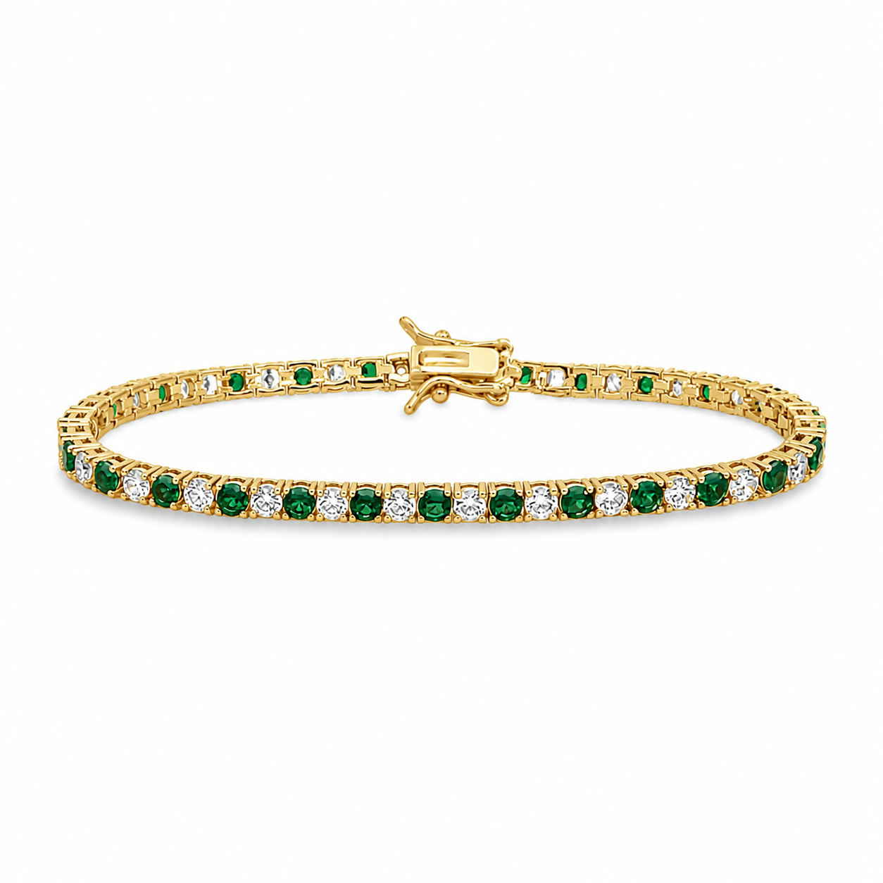 Elegant 3mm CZ tennis necklace with alternating colored and clear bezel stones. Available in gold filled and silver-tone finishes. Perfect for layering or everyday luxury styling.