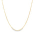 A delicate gold chain necklace displays a subtle, intertwined design against a plain white background.