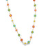 A delicate gold chain features vibrant, enamel-painted colorful daisy charms evenly spaced along its length.
